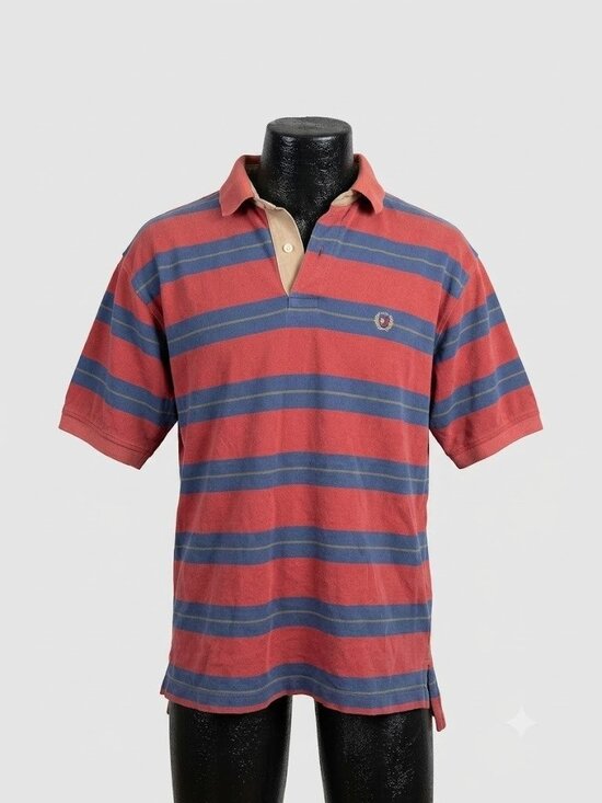 Tommy Hilfiger Other - Vintage 90s Tommy Hilfiger Striped Polo Shirt Red Blue Crest Logo Large